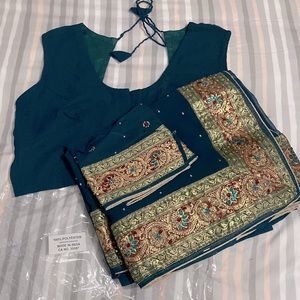 Saree with stitched blouse piece and sleeve attachments